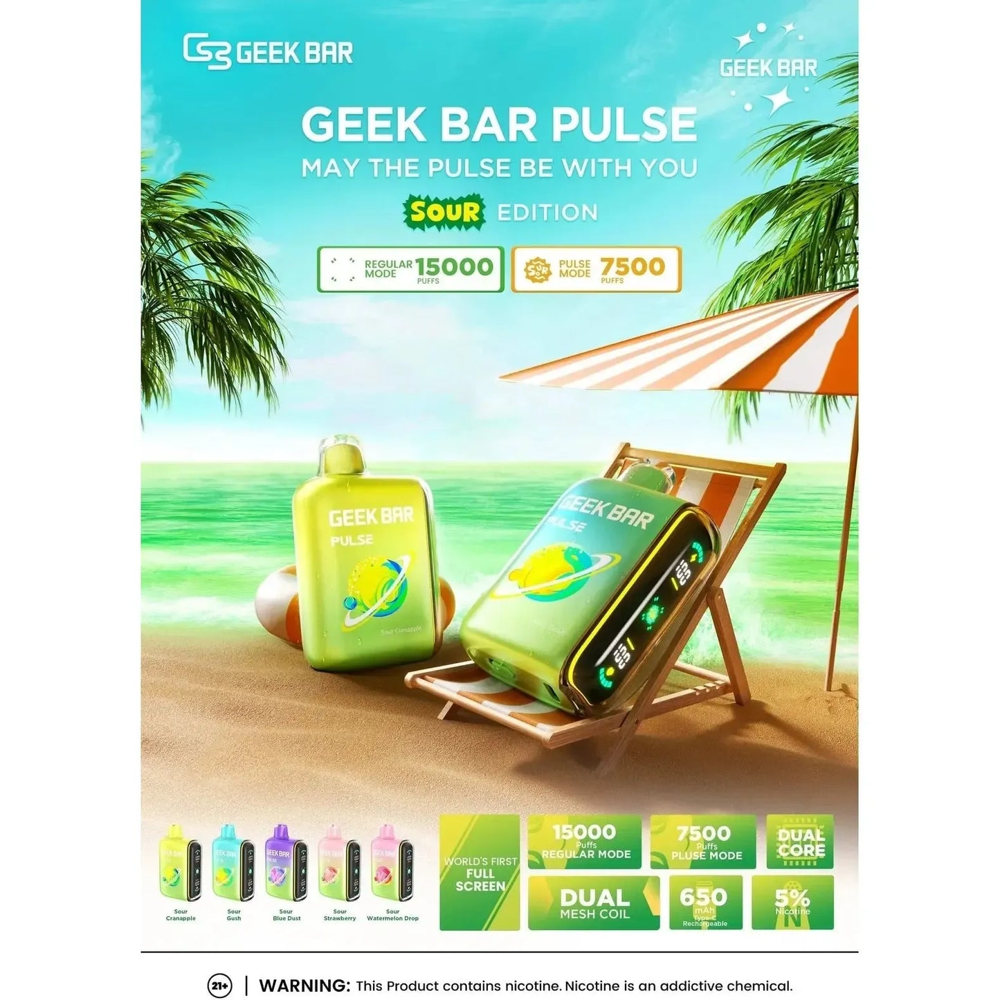 Geek Bar Vape Pulse 15000 Puffs Sour Editions