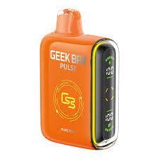 Punch-flavored Geekbar Pulse disposable vape device by Geekbar, featuring a sleek, colorful body with flavor labeling and a built-in mouthpiece for inhalation.